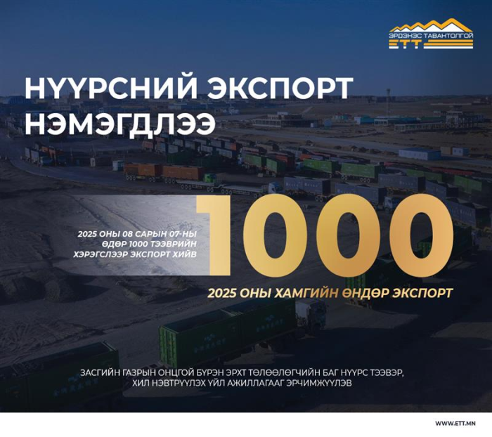 "Эрдэнэс Тавантолгой" компанийн нүүрсний экспорт идэвхжиж эхэллээ